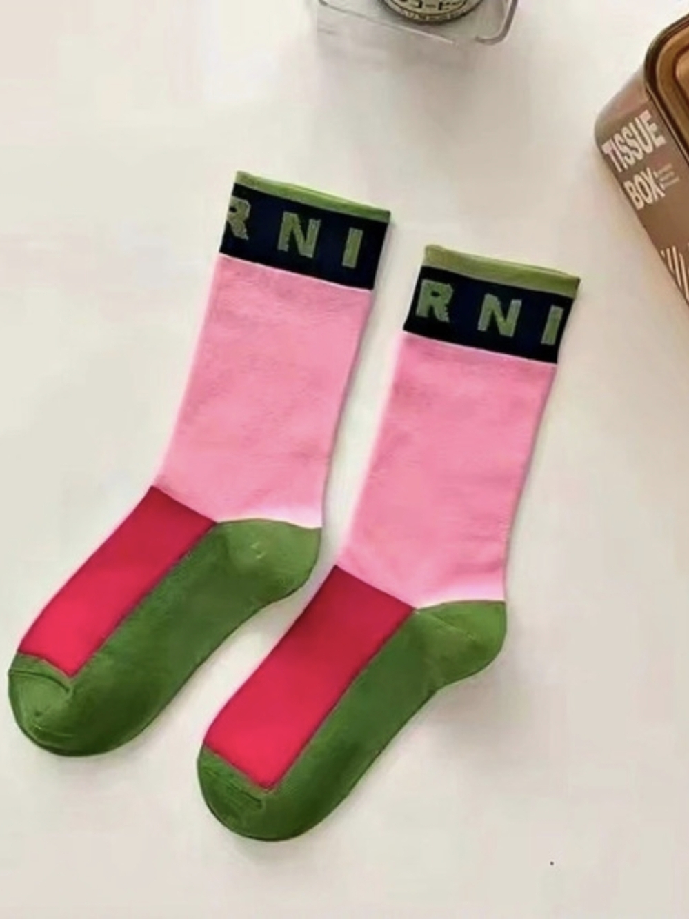 Marni Color-Block Cotton Socks Pink & Green